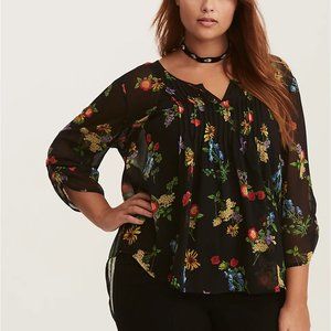 Torrid Black Floral Chiffon Blouse